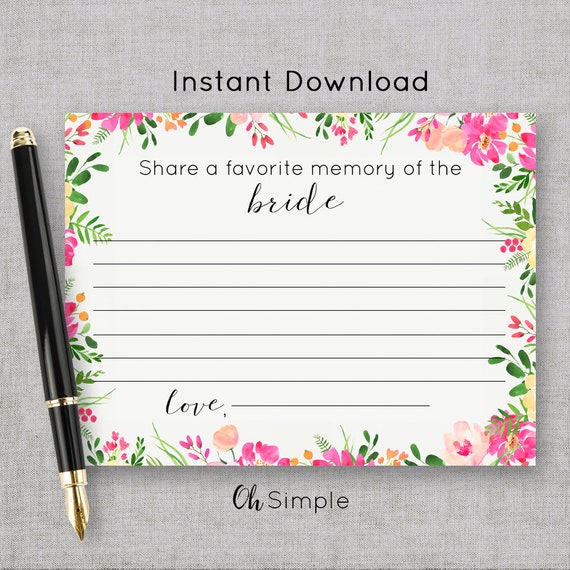 Favorite Memory of the Bride Bridal Shower Games Printable | Etsy