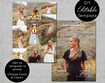 Modern Graduation Announcement, Graduation Party Template, Multiple Photo Graduation Canva