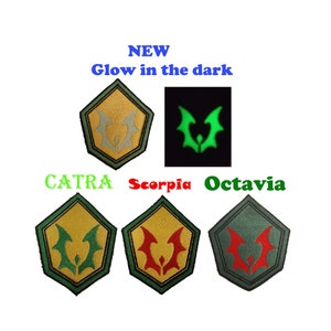 She-Ra Horde force captain badges glow in the dark, Catra,  Scorpia and Octavia versions  Iron on Patch