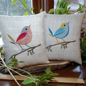 Spring Bird Colorful SMALL Pillow  Approximately 7" x 8"  Machine Embroidered