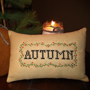 PRIMITIVE Seasonal Pillows Spring, Summer, Autumn, Winter - Approximately 6" X 10" - Machine Embroidered -