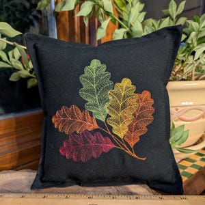 Fall Colorful Leaves on Black SMALL Pillow  Approximately 7&quot; X 8&quot;    Machine Embroidered
