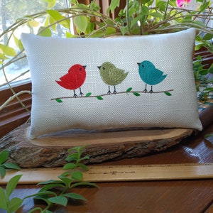 Three Colorful Birds SMALLER Pillow - Approximately 6" x 10"  Machine Embroidered