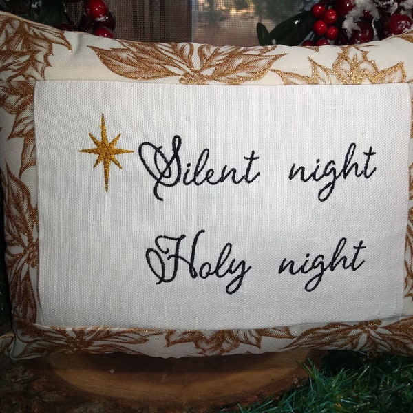 SALE!  Silent Night Holy Night  Small Christmas Pillow  Approximately  8" X 11" Machine Embroidered - FREE SHIPPING!