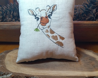 Giraffe  SMALL Tier Tray Pillow   - Approximately 5.5" x 6"  Machine Embroidered