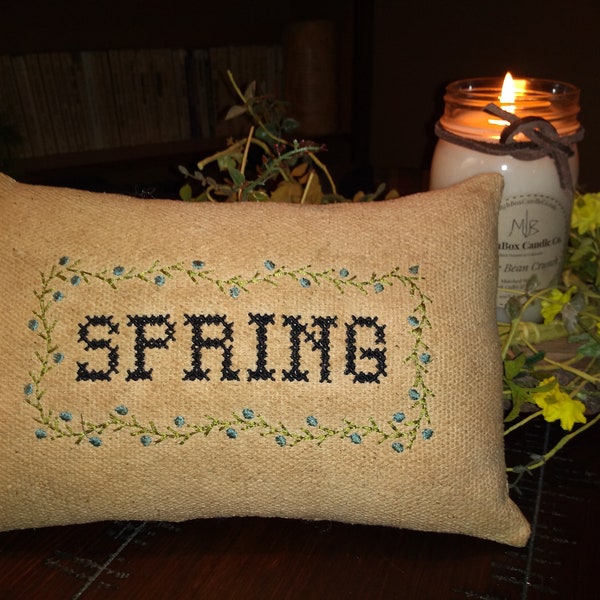 PRIMITIVE Seasonal Pillows Spring, Summer, Autumn, Winter - Approximately 6" X 9" - Machine Embroidered -