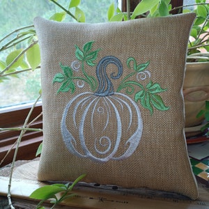 White Pumpkin on light gold Small Pillow - Approximately 7" X 8"  - Machine embroidered