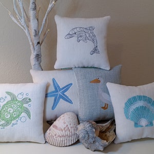 BEACH Tier Tray Decor Small Pillows  Approximately  6" X 6"   Machine Embroidered