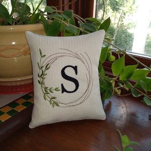 Personalized Initial Small Tier Tray PILLOW Farmhouse Style- Approximately 6" X 6.5" -  Machine Embroidered