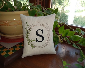 Personalized Initial Small Tier Tray PILLOW Farmhouse Style- Approximately 6" X 6.5" -  Machine Embroidered