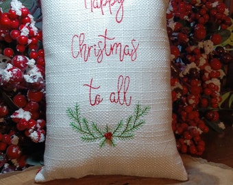 Chambray Christmas Lumbar Pillow Embroidered Peace - Woodwaves