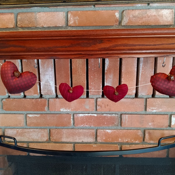 SALE!  Beautiful Hearts Garland Cranberry Red 4 feet long Handmade 4 hearts