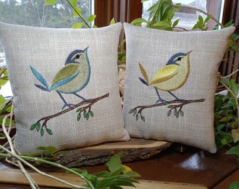 Spring Bird Colorful SMALL Pillow  Approximately 7" x 8"  Machine Embroidered