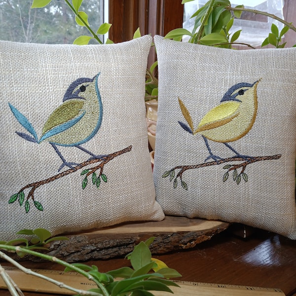 Spring Bird Colorful SMALL Pillow  Approximately 7" x 8"  Machine Embroidered