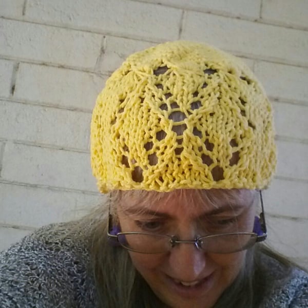 Mira Lace Cloche; OOAK; summer hat; knit body; crochet crown; broomstick lace