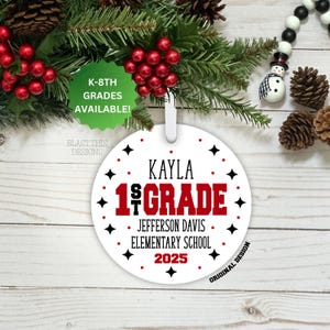 Personalized School Year Ornament: Elementary, Middle School, Junior High Keepsake, Kindergarten