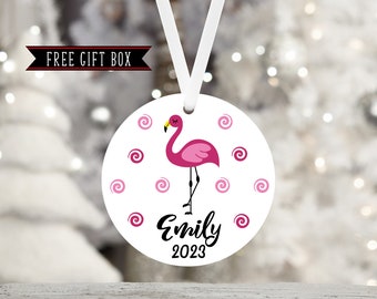 Flamingo Personalized Ornament-Beach Ornament-Tropical-Christmas-Coastal-Flamingo