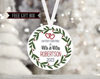 First Christmas Mr & Mrs Personalized Ornament-Wedding-Couple-Keepsake-Newlywed-Anniversary