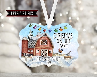 Christmas On The Farm Personalized Ornament-Tractor-Farm Ornament-Barn-Family Farm Ornament-Farm Life-Farmhouse