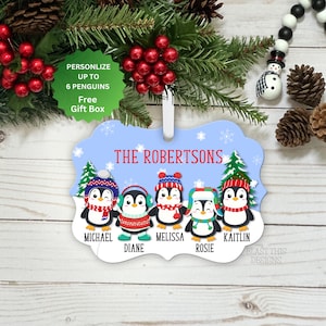 Penguin Family Personalized Ornament-Family Gift-Personalized-Family Name-Penguins-Family of 6-Family of 5-Family of 4-Family of 3