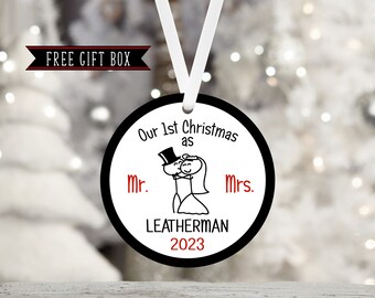 Our 1st Christmas as Mr & Mrs Ornament Personalized Stick Figures-Wedding-Couple-Newlywed