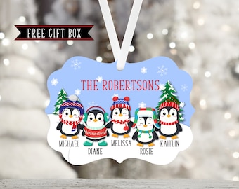 Penguin Family Personalized Ornament-Family Gift-Personalized-Family Name-Penguins-Family of 6-Family of 5-Family of 4-Family of 3