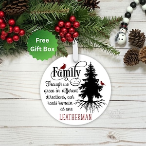 Family-Though We Grow In Different Directions, Our Roots Remain As One Personalized Ornament-Family Gift-Personalized-Family Tree Ornament