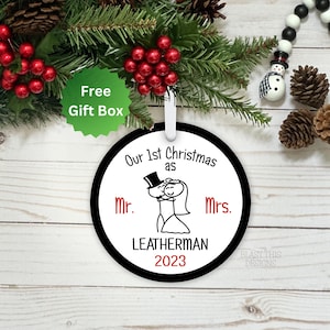 Our 1st Christmas as Mr & Mrs Ornament Personalized Stick Figures-Wedding-Couple-Newlywed