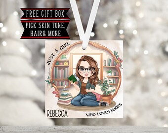 Personalized Just A Girl Who Loves Books Ornament-TBR-Gift for Readers-Book Lover-Gifts for Her-Girl Reading Book-Book Lover