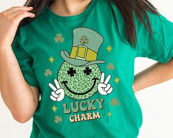 Lucky Charm- slogan top with lucky 4 leaf clover design -  print t-shirt top tee shirt  gift funny joke novelty St Patrick's Day