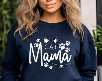 Cat Mama - funny joke novelty cat lovers gift sweater sweatshirt jumper - navy
