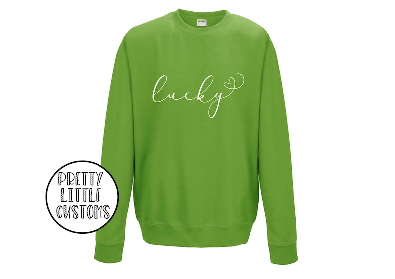 Lucky print lime green sweater St Patrick/'s Day