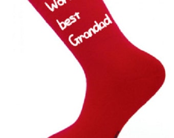 World's best Grandad  print mens red socks - father's day crown design white print