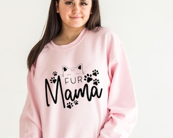 Fur Mama - funny joke novelty cat lovers gift sweater sweatshirt jumper - baby pale pink