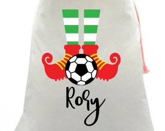 Personalised kids your name xmas  christmas bag santa sack xl presents sack elf football design