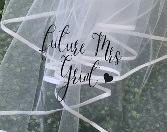 Personalised Future Mrs (Your Name) hen party veil - bride, bridal - heart print