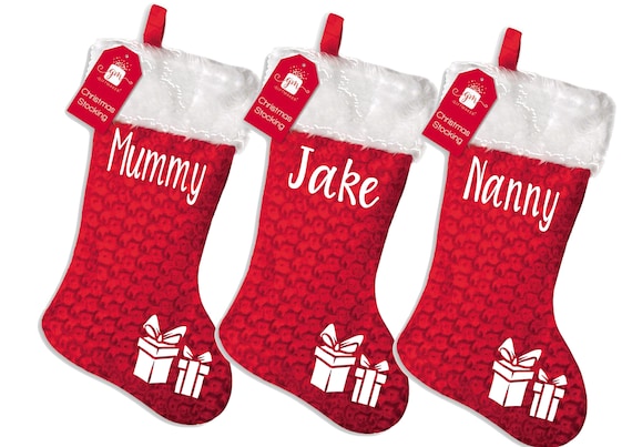 Set of 3 Personalized Knitted Christmas Stocking with Name, Christmas Trees  Snowflake Paw Custom Needlepoint Stockings Set, Embroidery Customized