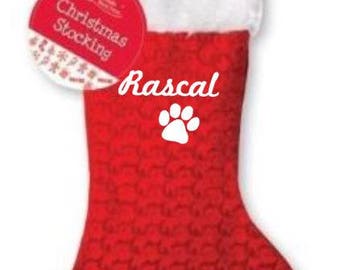 Personalised family pet xmas stocking set your name dog puppy doggy  paw print