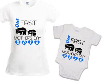 Our first Mother's Day Mummy bear baby bear personalised t-shirt baby vest 1st