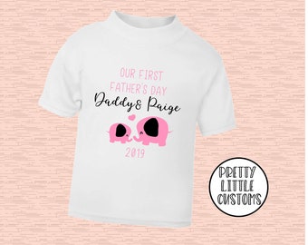 Personalised Our First Father's Day elephant print kids t-shirt - pink - daddy & daughter/son matching set