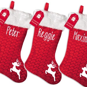Personalised family christmas snowflake xmas stocking set your name or tex kids adults pets cat dog paw print - REINDEER