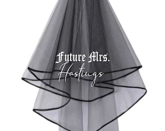 Personalised Future Mrs (Your Name) hen party BLACK veil - print alternative goth wedding rock gothic