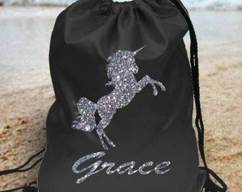 Glitter unicorn Personalised kids gym bag school bag pe bag - - your name - design