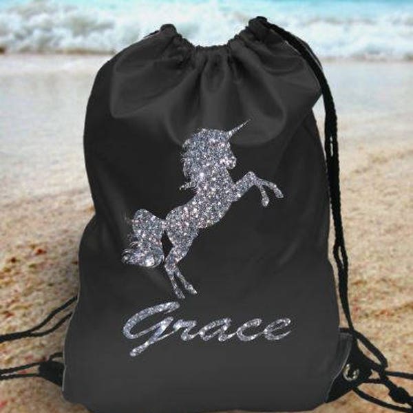 Glitter unicorn Personalised kids gym bag school bag pe bag - - your name - design