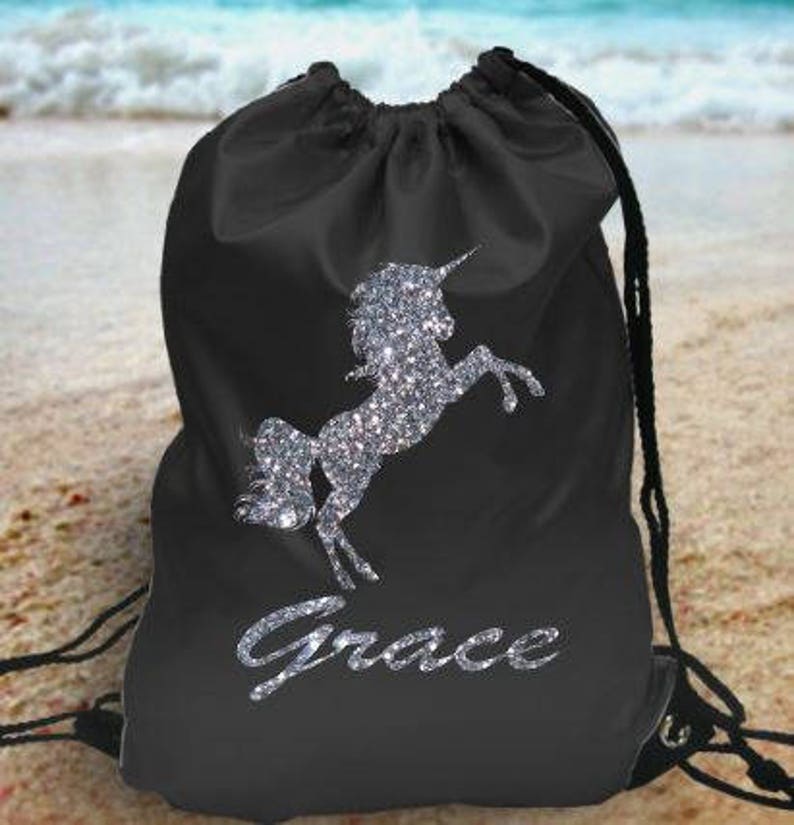 Glitter unicorn Personalised kids gym bag school bag pe bag your name design image 1