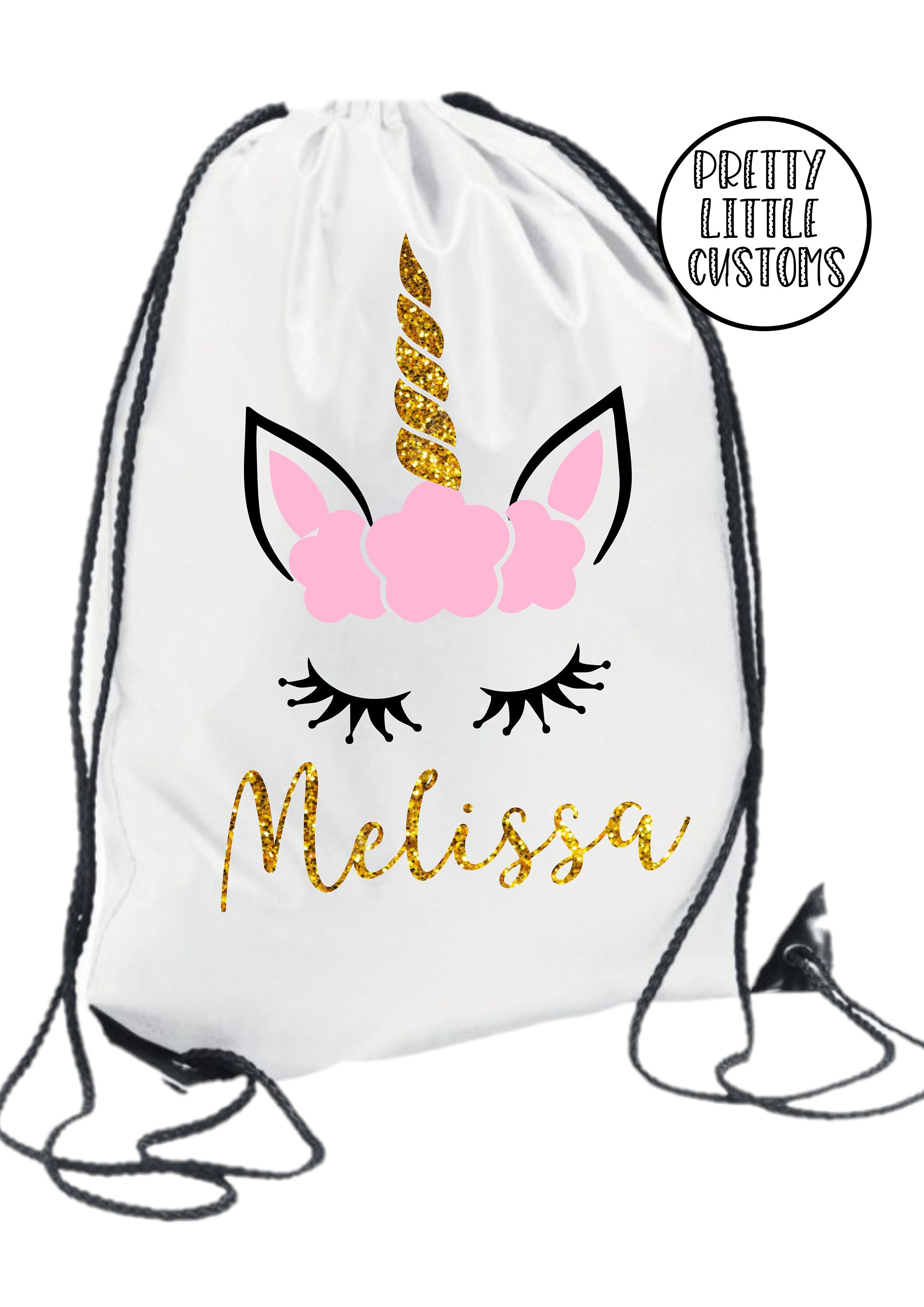 Personalised unicorn store drawstring bag