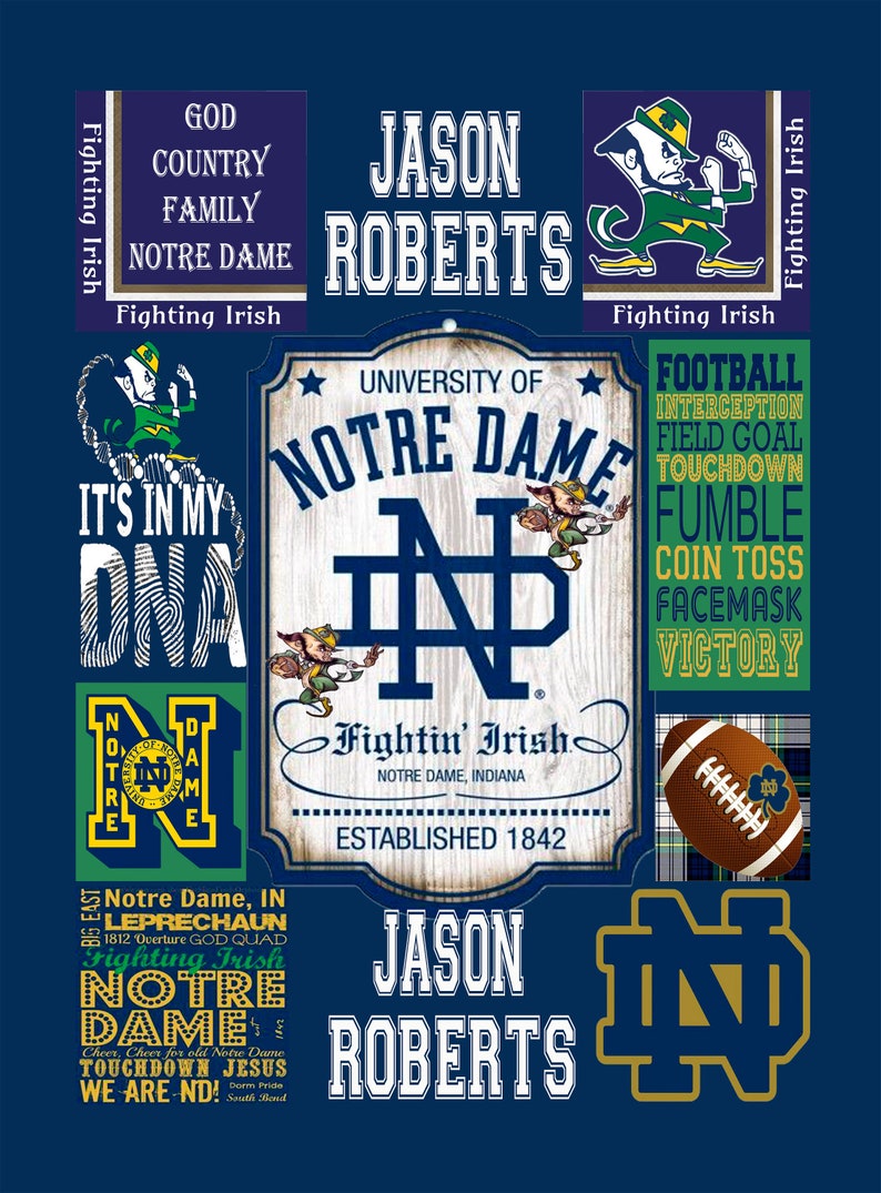 Custom personalized Notre Dame football themed blanket