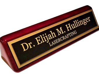Executive Rosewood Piano Finish or Solid Walnut Office Name Plate - Personalized