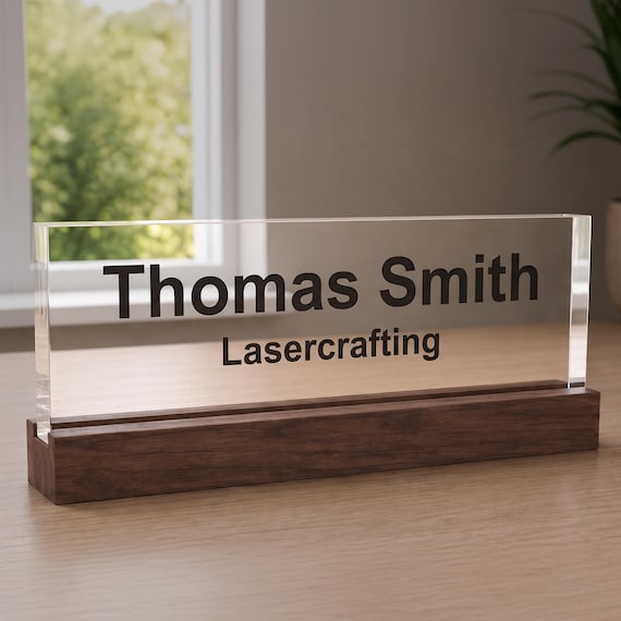 Lasercrafting Personalized Glass-Like Acrylic Name Plate for Desk, Laser Engraved or UV printed