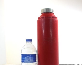 Termos i literstorlek, vintagetermos, röd termos, varm och kall termos, termos med 4 koppar, termos i liter, termosflaska, campingutrustning